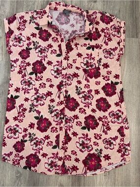 Berkley Jensen Floral Shirt Dress CoverUp ButtonDown Women XL Pink Cottage Beach